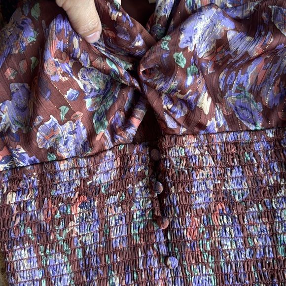 ASTR the Label Arlette Burgundy Floral Smocked Boho Midi Dress, size L - Picture 8 of 11